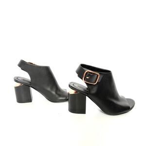 Alexander Wang Nadia Leather Peep-Toe Block Heel Sandals 35.5 Rose Gold